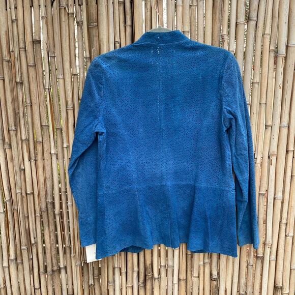 Hal Rubenstein Teal Laser Cut Collarless Suede Jacket Sz S NWT - Picture 3 of 8